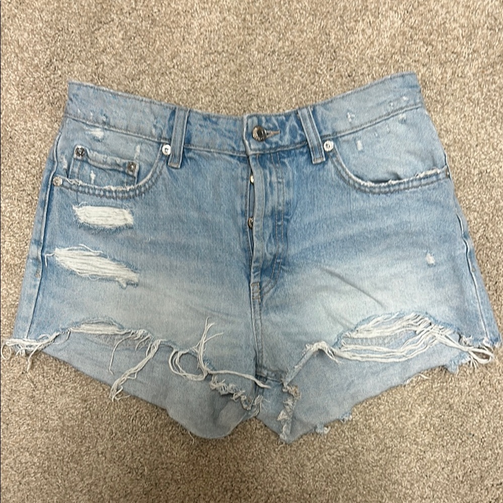 Distressed Light Blue Denim Shorts